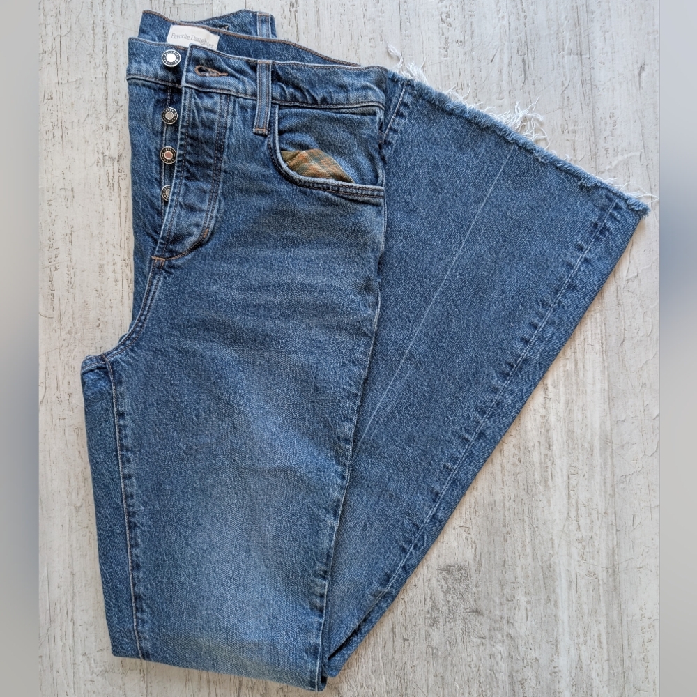 Favorite Daughter The Valentina Super High Rise Fitted Flare/ Medium Blue- 26/27